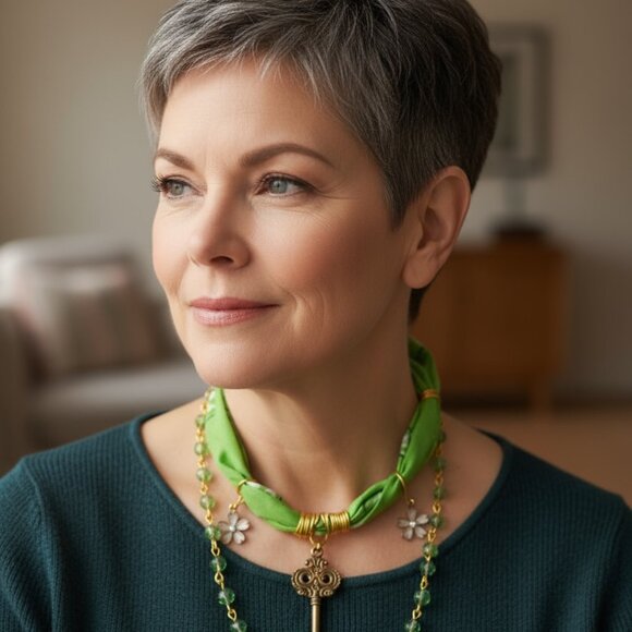 Handmade bandana necklace with symbolic charms - Picture 1 of 2